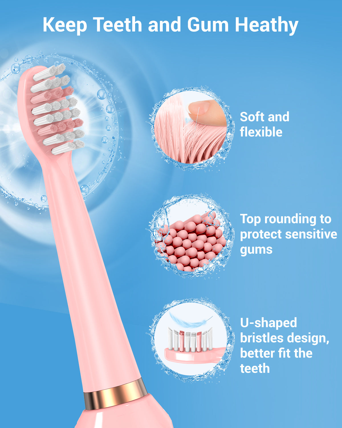 Phylian Sonic Electric Toothbrush with 8 Brush Heads for Adults&12+Kids, 120 Days Battery Life, Wireless Fast Charge, 5 Modes, 40000VPM Powered Toothbrush