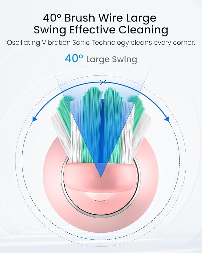 Phylian S5 Sweeping Electric Toothbrush - Rechargeable with 8 Brush Heads, Power Toothbrush with Holder, 2.5H Charge for 45 Days Battery - Pink