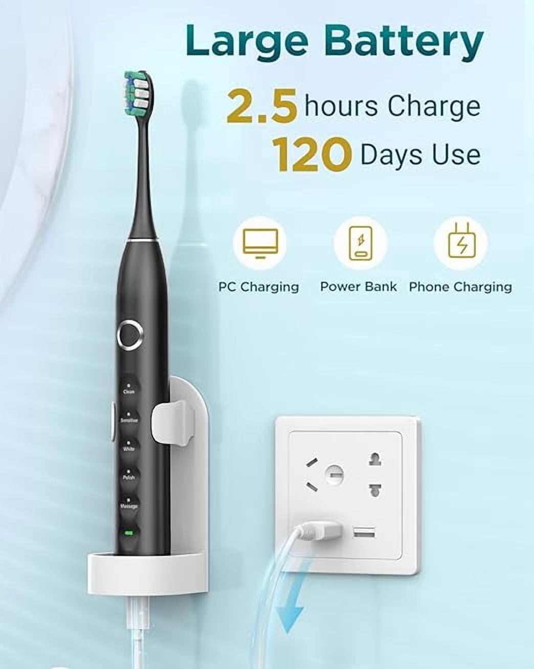 Phylian S5 Upgraded Sonic Electric Toothbrush for Adults and Kids Ages 12+ with 8 Brush Heads, IPX7 Travel Toothbrush with Case, 2.5 Hours Charge for 120 Days, 5 Modes with Built-in Smart Timer Black