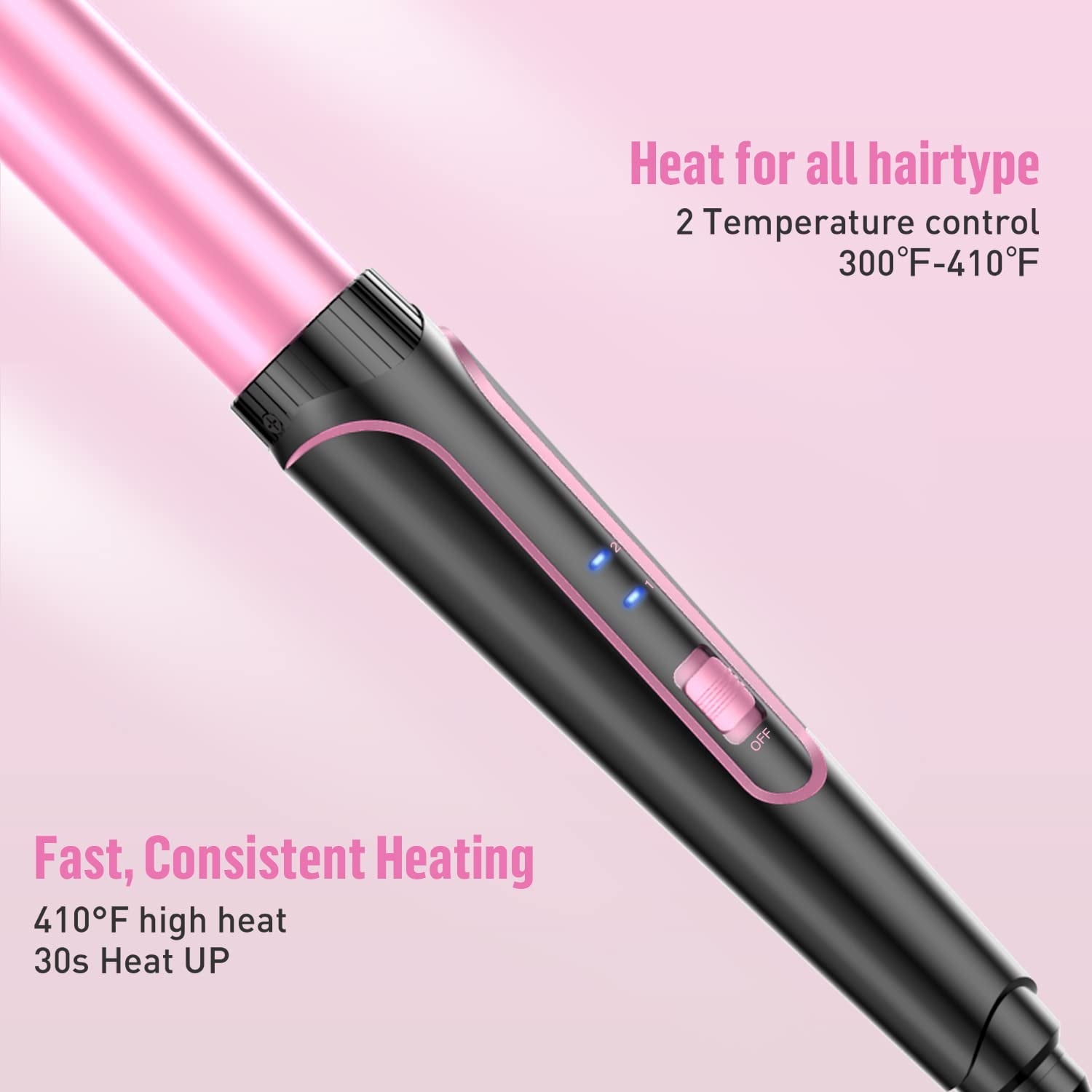 Curling Iron Wand, 5 in 1 Curling Wand Set with 3 Barrel Hair Crimper for Women, 0.35 to 1.25 Inch Interchangeable Ceramic Barrel, Fast Heating Hair Wand Curler in All Hair Type, Pink