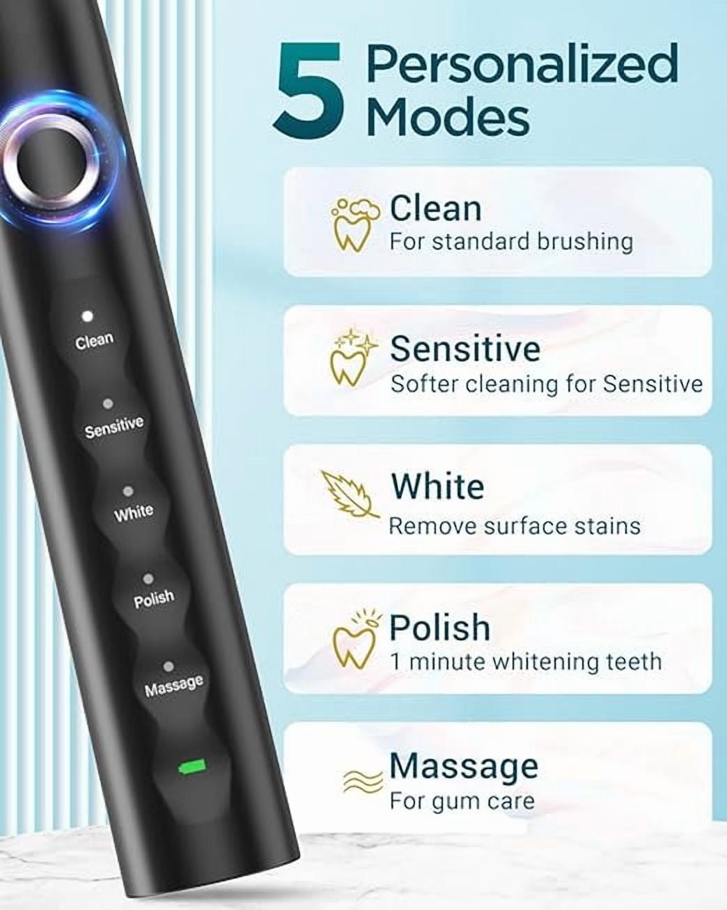 Phylian S5 Upgraded Sonic Electric Toothbrush for Adults and Kids Ages 12+ with 8 Brush Heads, IPX7 Travel Toothbrush with Case, 2.5 Hours Charge for 120 Days, 5 Modes with Built-in Smart Timer Black