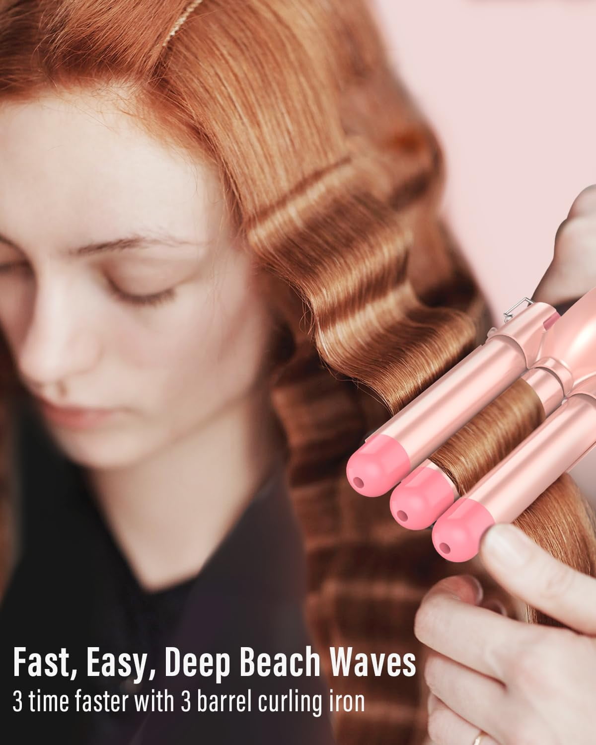 Curling Iron Wand, 5 in 1 Curling Wand Set with 3 Barrel Hair Crimper for Women, 0.35 to 1.25 Inch Interchangeable Ceramic Barrel, Fast Heating Hair Wand Curler in All Hair Type, Coral Pink