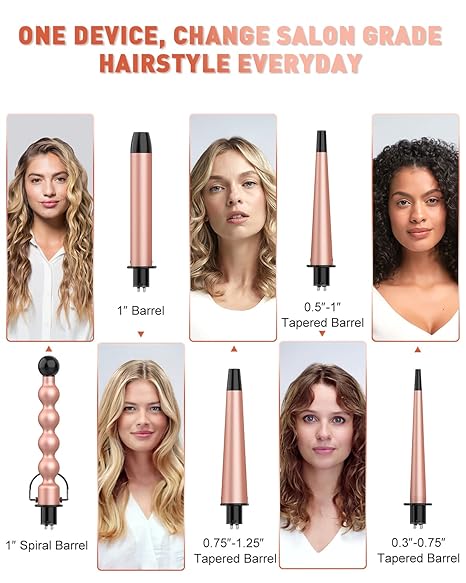 Phylian 5 in 1 Curling Wand Set, Curling Iron Wand 5Pcs 0.35 to 1.25 Inch Interchangeable Ceramic Barrel Heat Protective Glove 2 Clips Dual Voltage Hair Curler, Instant Heat Up for All Hair Types