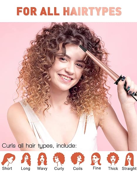 Phylian 5 in 1 Curling Wand Set, Curling Iron Wand 5Pcs 0.35 to 1.25 Inch Interchangeable Ceramic Barrel Heat Protective Glove 2 Clips Dual Voltage Hair Curler, Instant Heat Up for All Hair Types