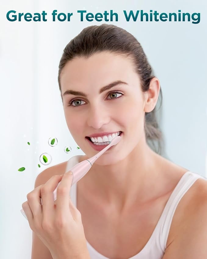 Phylian BBA S5 Upgraded Sonic Electric Toothbrush for Adults with 8 Brush Heads, IPX7 Travel Electric Toothbrush with Travel Case, 2.5 Hours Charge for 120 Days, 5 Modes with Built-in Smart Timer Pink