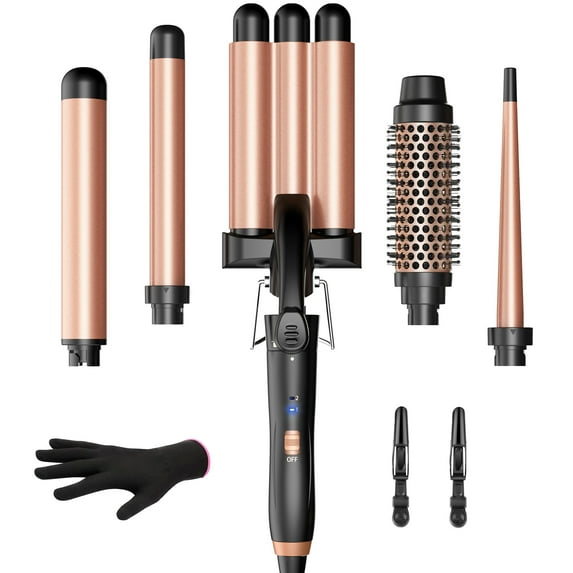 Phylian 5 in 1 Curling Iron, Curling Iron Set with Negative Ion Thermal Brush and 4 Interchangeable Ceramic Curling Irons (0.35“-1.5”), Fast Heating Crimper Hair Tool with Glove&2 Clips, Long Lasting Curls