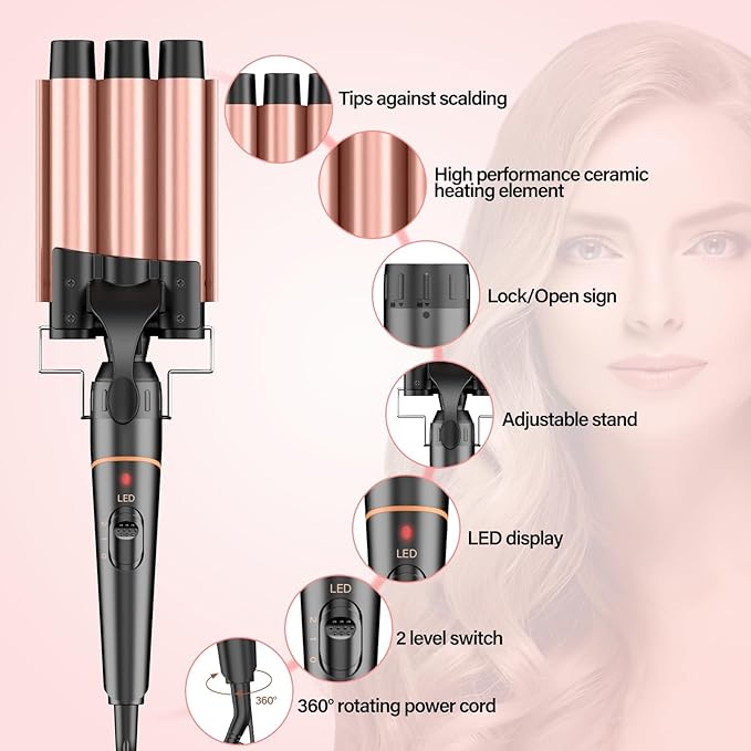 Phylian 5 in 1 Curling Iron Set,Curling Iron Wand with 3 Barrel Hair Crimper and 4 Interchangeable Ceramic Curling Wand(0.35"-1.25"), Contain Protective Glove & 2 Clips