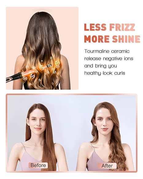 Phylian 5 in 1 Curling Wand Set, Curling Iron Wand 5Pcs 0.35 to 1.25 Inch Interchangeable Ceramic Barrel Heat Protective Glove 2 Clips Dual Voltage Hair Curler, Instant Heat Up for All Hair Types