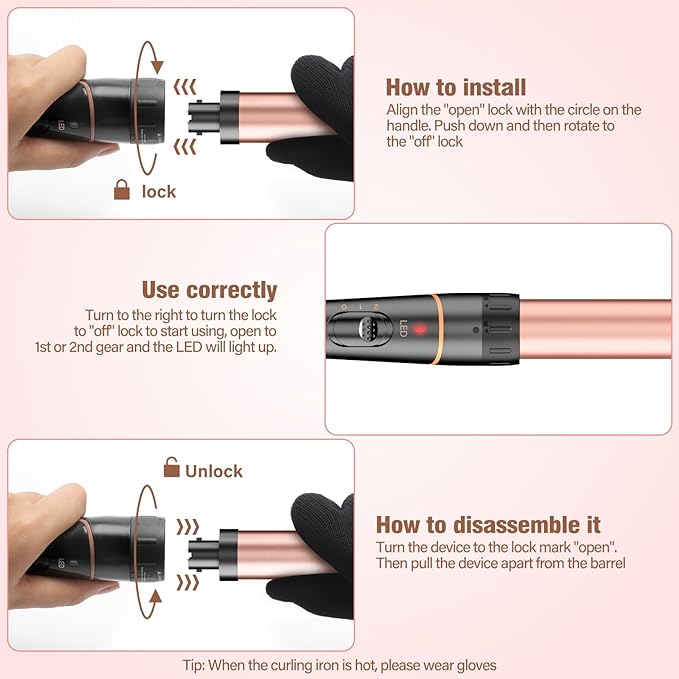 Phylian 5 in 1 Curling Iron Set,Curling Iron Wand with 3 Barrel Hair Crimper and 4 Interchangeable Ceramic Curling Wand(0.35"-1.25"), Contain Protective Glove & 2 Clips