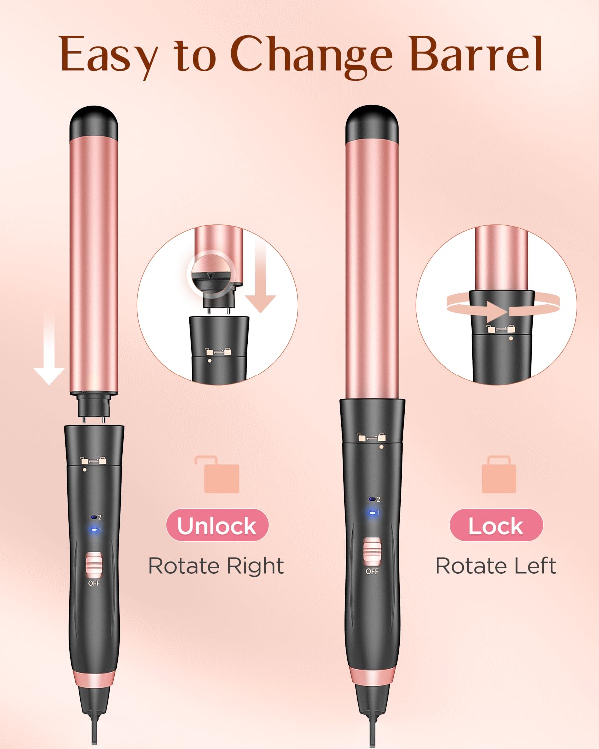 Phylian 5 in 1 Wand Curling Iron, Curling Wand Set with Interchangeable Ceramic Barrels (0.35"-1.25"), Set with Flat Iron Hair Straightener, Fast Heating, Dual Voltage Hair Curler, Black