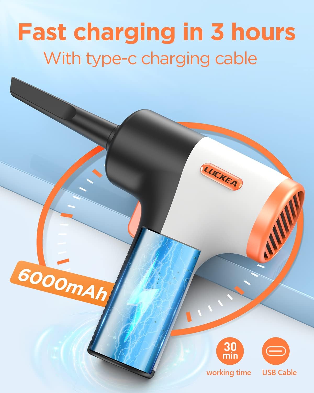 Phylian Compressed Air Duster, Rechargeable Electric Air Blower, USB-C, Brushless Motor, 3 Speeds, 5 Nozzles, Computer, Electronics Cleaning