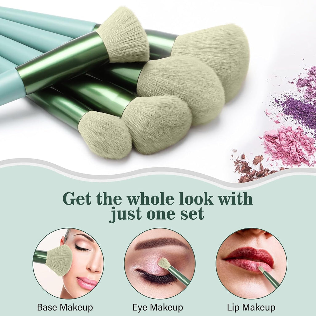 Phylian Makeup Brush Set, 20PCs Foundation Powder Concealers Eye shadows Blush Makeup Brushes, Foundation Brush Eyeshadow Brush Make up Brushes Set with Travel Case & 2 Powder Puff, Green