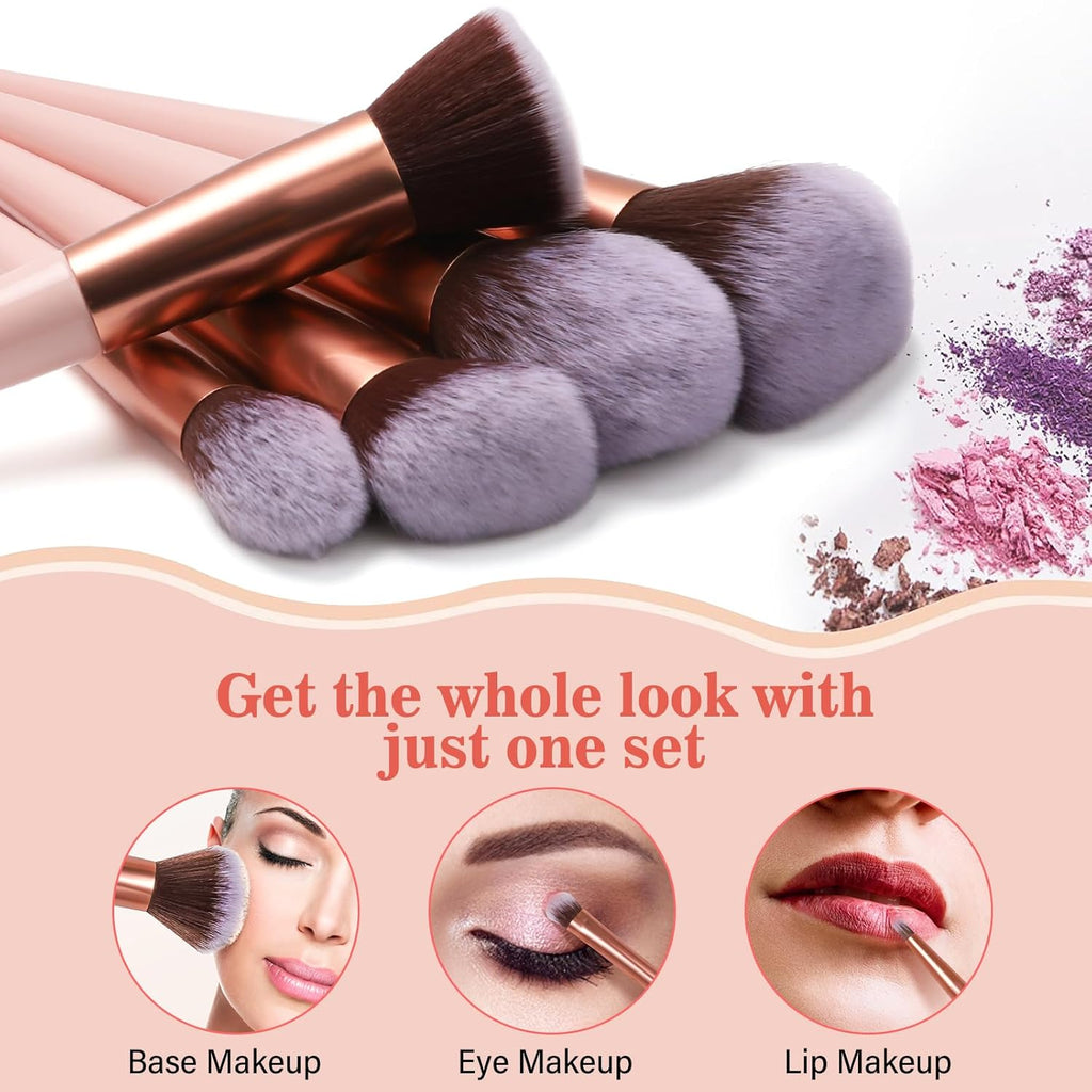 Phylian Makeup Brush Set, 20PCs Foundation Powder Concealers Eye shadows Blush Makeup Brushes, Foundation Brush Eyeshadow Brush Make up Brushes Set with Travel Case & 2 Powder Puff, Pink