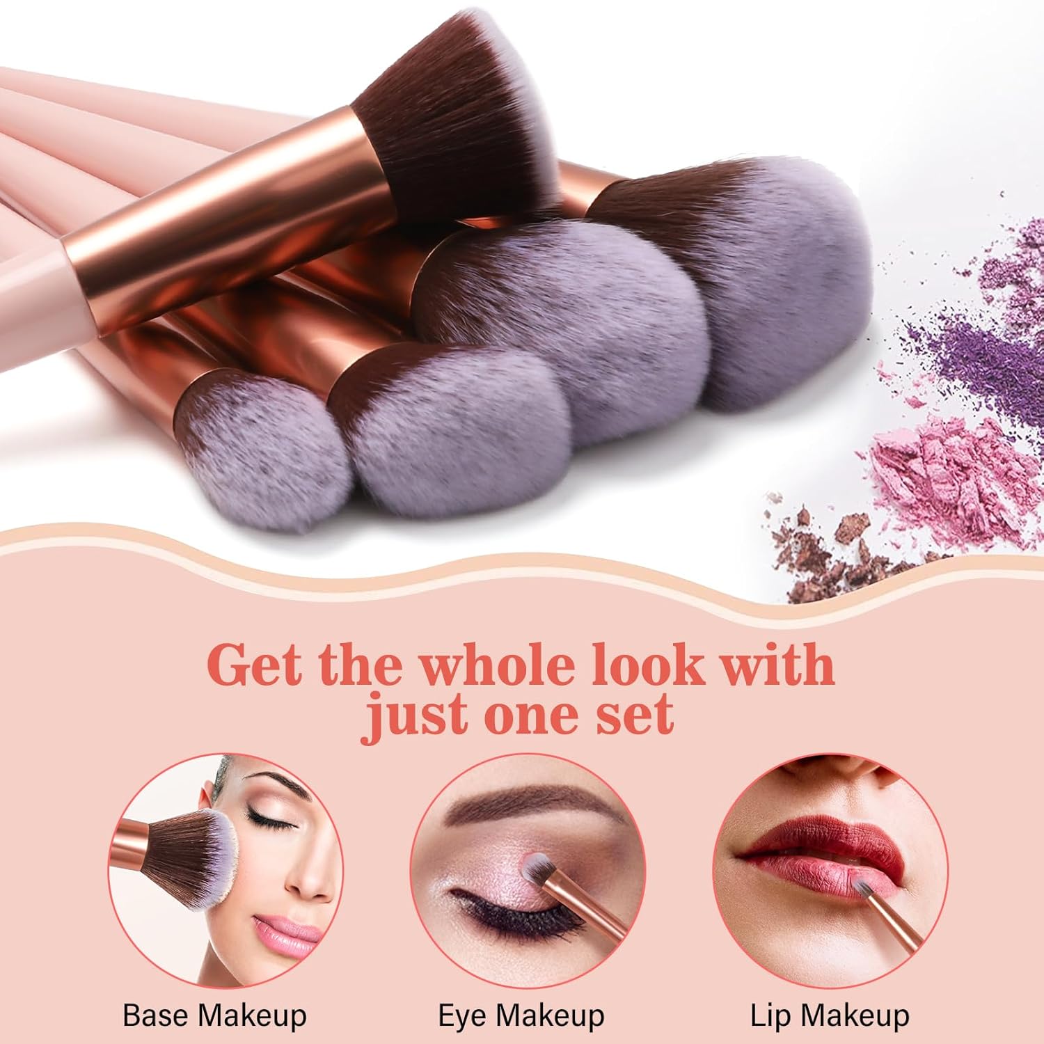 Phylian Makeup Brush Set, 20PCs Foundation Powder Concealers Eye shadows Blush Makeup Brushes, Foundation Brush Eyeshadow Brush Make up Brushes Set with Travel Case & 2 Powder Puff, Pink