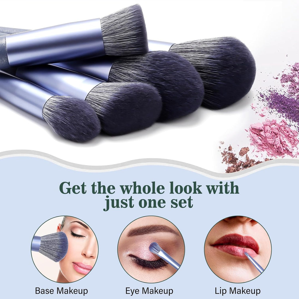 Phylian Makeup Brush Set, 20PCs Foundation Powder Concealers Eye shadows Blush Makeup Brushes, Foundation Brush Eyeshadow Brush Make up Brushes Set with Travel Case & 2 Powder Puff, Blue