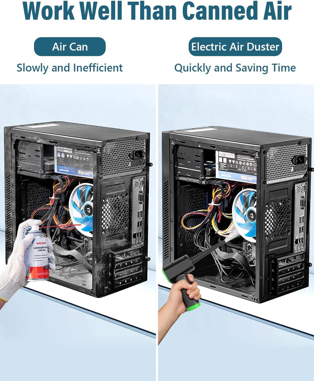 Phylian Compressed Air Duster, Rechargeable Electric Air Blower with 5 Nozzles & 3-Gear Adjustable Air Blower for PC, Laptop, Keyboard, Car, Home Cleaning