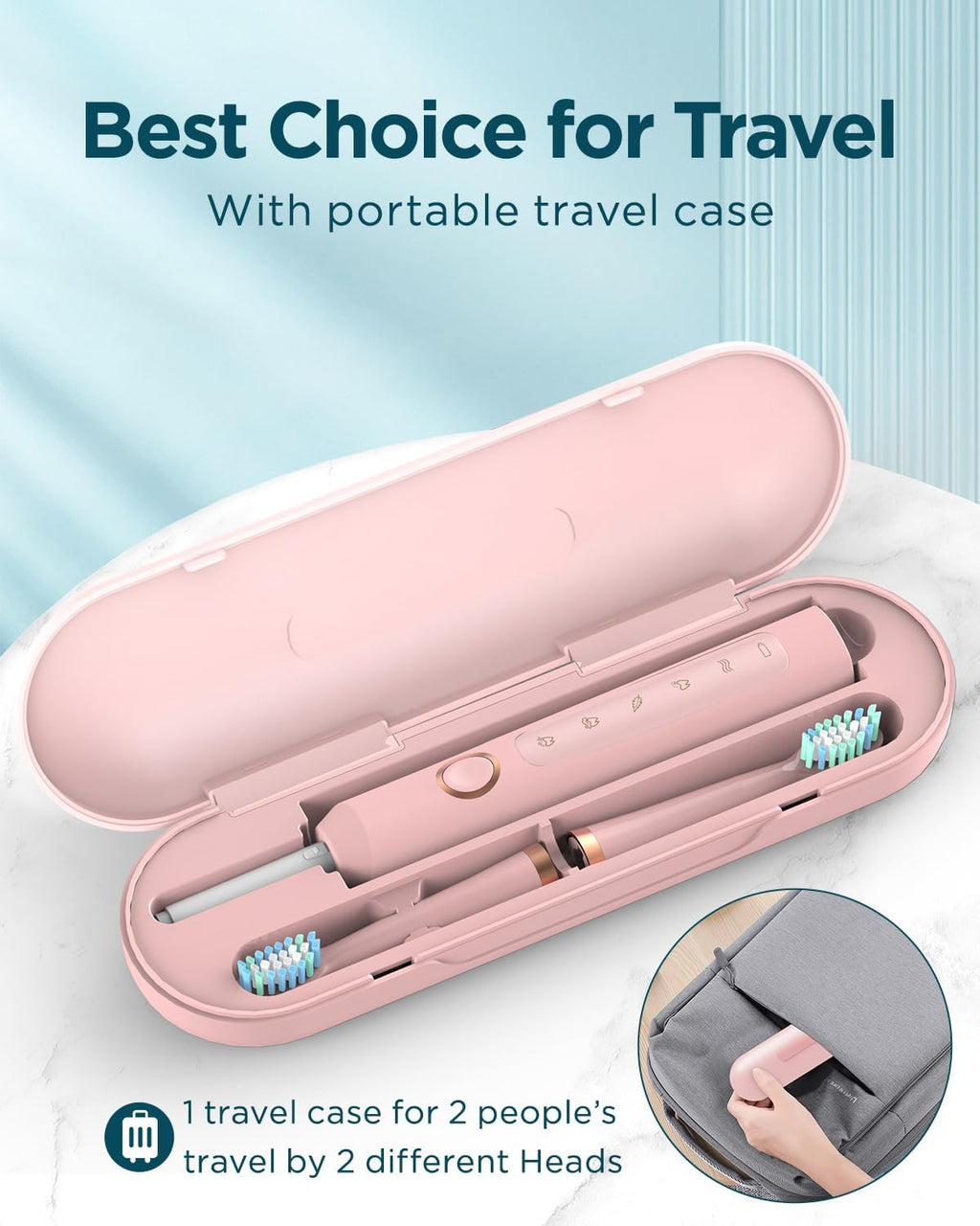 Phylian Sonic Electric Toothbrush for Adults, Rechargeable Electric Toothbrush with 8 Brush Heads for Kids Ages 12+ and Adults, Wireless Fast Charge, 5 Modes, 41,000 VPM Deep Clean, Pink