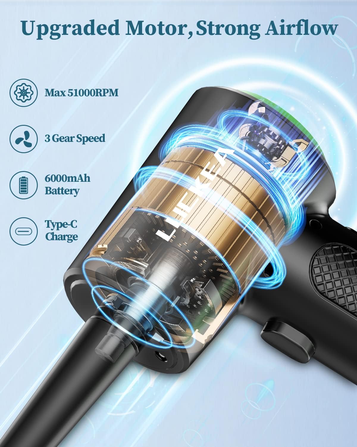 Phylian Compressed Air Duster, Rechargeable Electric Air Blower with 5 Nozzles & 3-Gear Adjustable Air Blower for PC, Laptop, Keyboard, Car, Home Cleaning