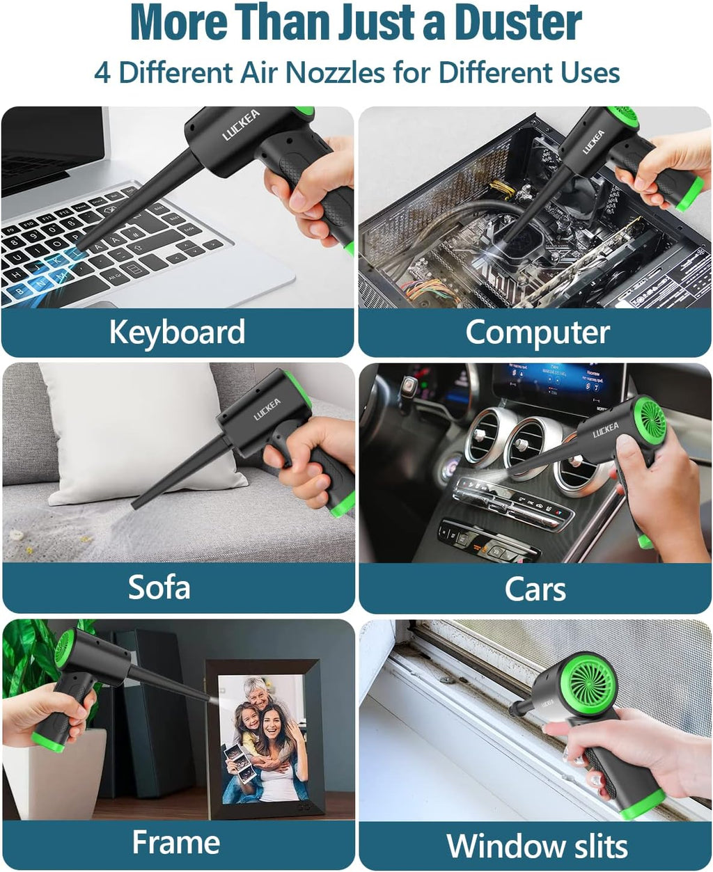 Phylian Compressed Air Duster, Rechargeable Electric Air Blower with 5 Nozzles & 3-Gear Adjustable Air Blower for PC, Laptop, Keyboard, Car, Home Cleaning