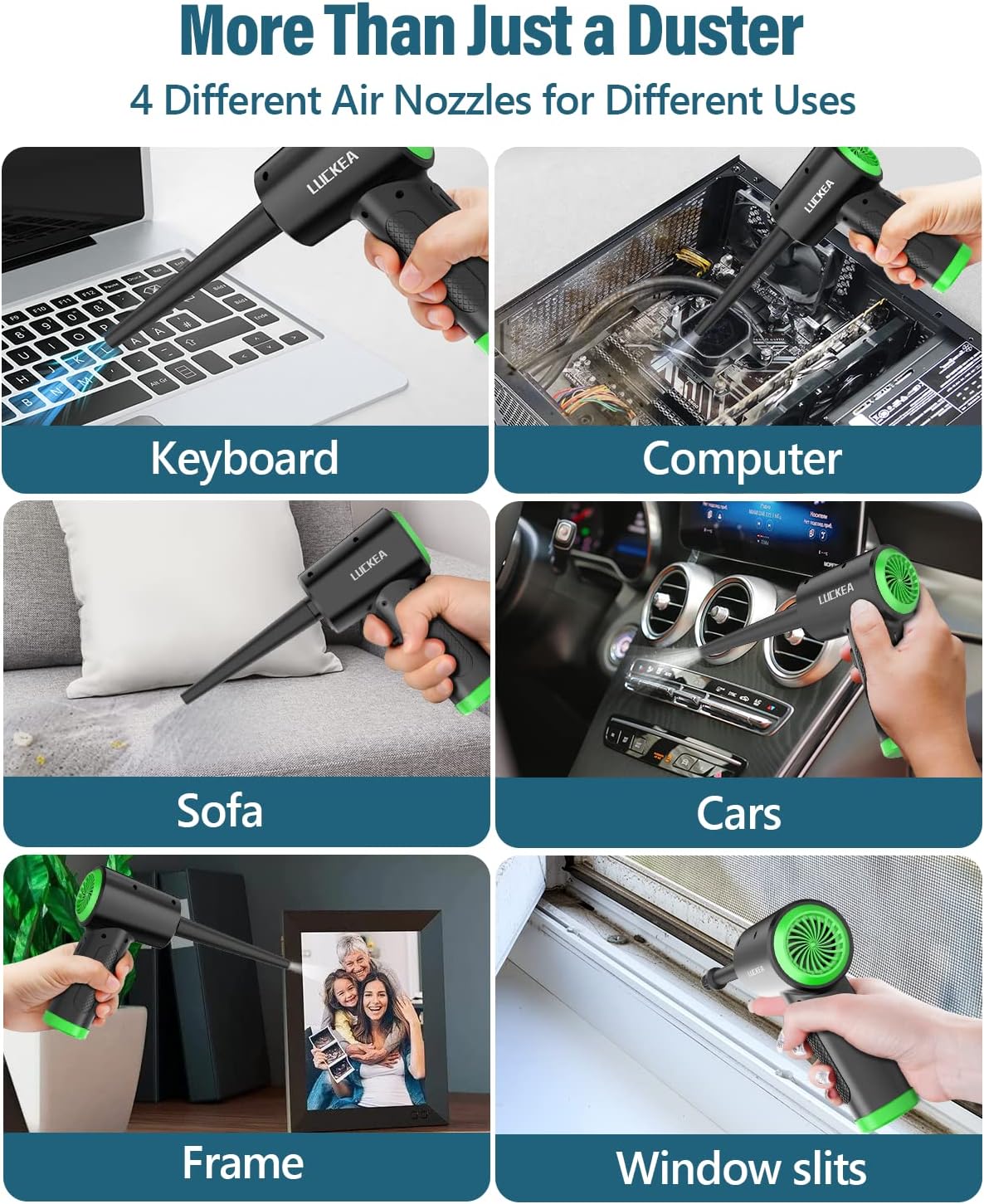 Phylian Compressed Air Duster, Rechargeable Electric Air Blower with 5 Nozzles & 3-Gear Adjustable Air Blower for PC, Laptop, Keyboard, Car, Home Cleaning