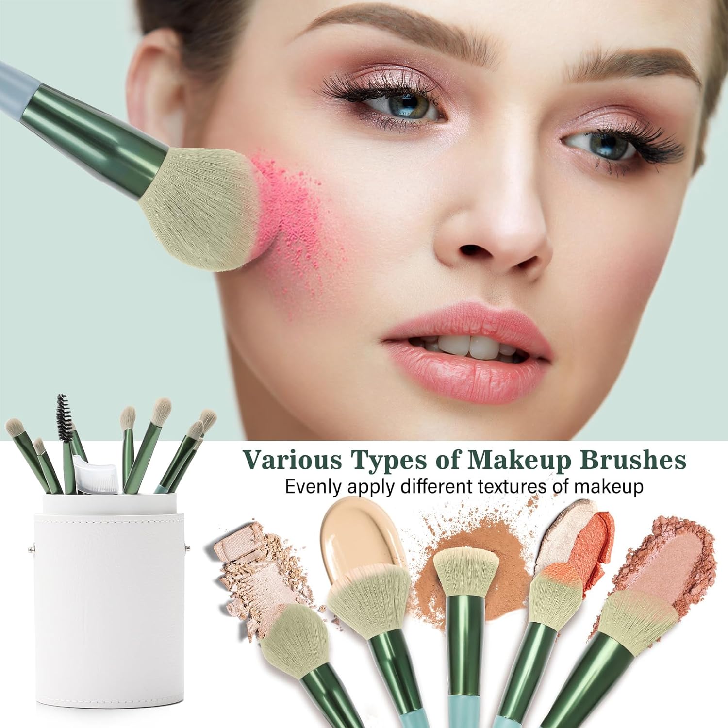 Phylian Makeup Brush Set, 20PCs Foundation Powder Concealers Eye shadows Blush Makeup Brushes, Foundation Brush Eyeshadow Brush Make up Brushes Set with Travel Case & 2 Powder Puff, Green