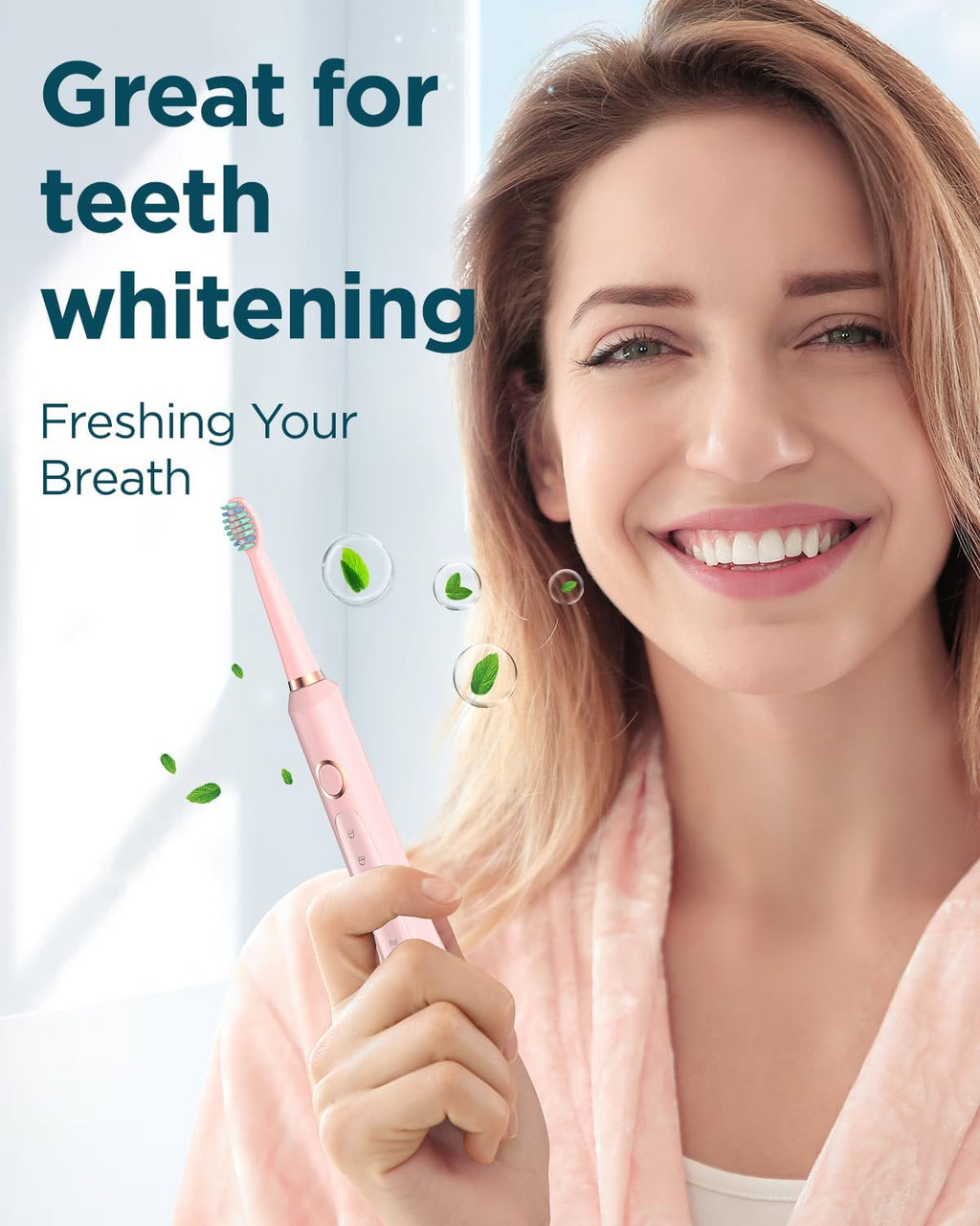 Phylian Sonic Electric Toothbrush for Adults, Rechargeable Electric Toothbrush with 8 Brush Heads for Kids Ages 12+ and Adults, Wireless Fast Charge, 5 Modes, 41,000 VPM Deep Clean, Pink