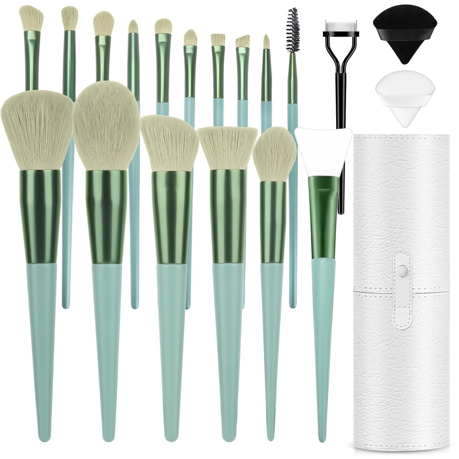 Phylian Makeup Brush Set, 20PCs Foundation Powder Concealers Eye shadows Blush Makeup Brushes, Foundation Brush Eyeshadow Brush Make up Brushes Set with Travel Case & 2 Powder Puff, Green
