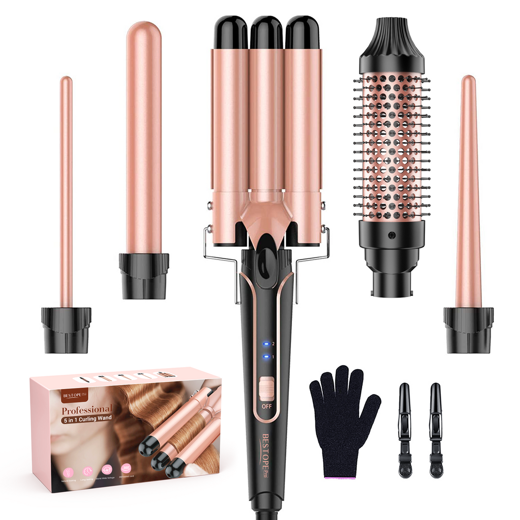Phylian 5 in 1 Curling Iron, Curling Iron Set with Negative Ion Thermal Brush and 4 Interchangeable Ceramic Curling Irons (0.35“-1.5”), Fast Heating Crimper Hair Tool with Glove&2 Clips, Long Lasting Curls