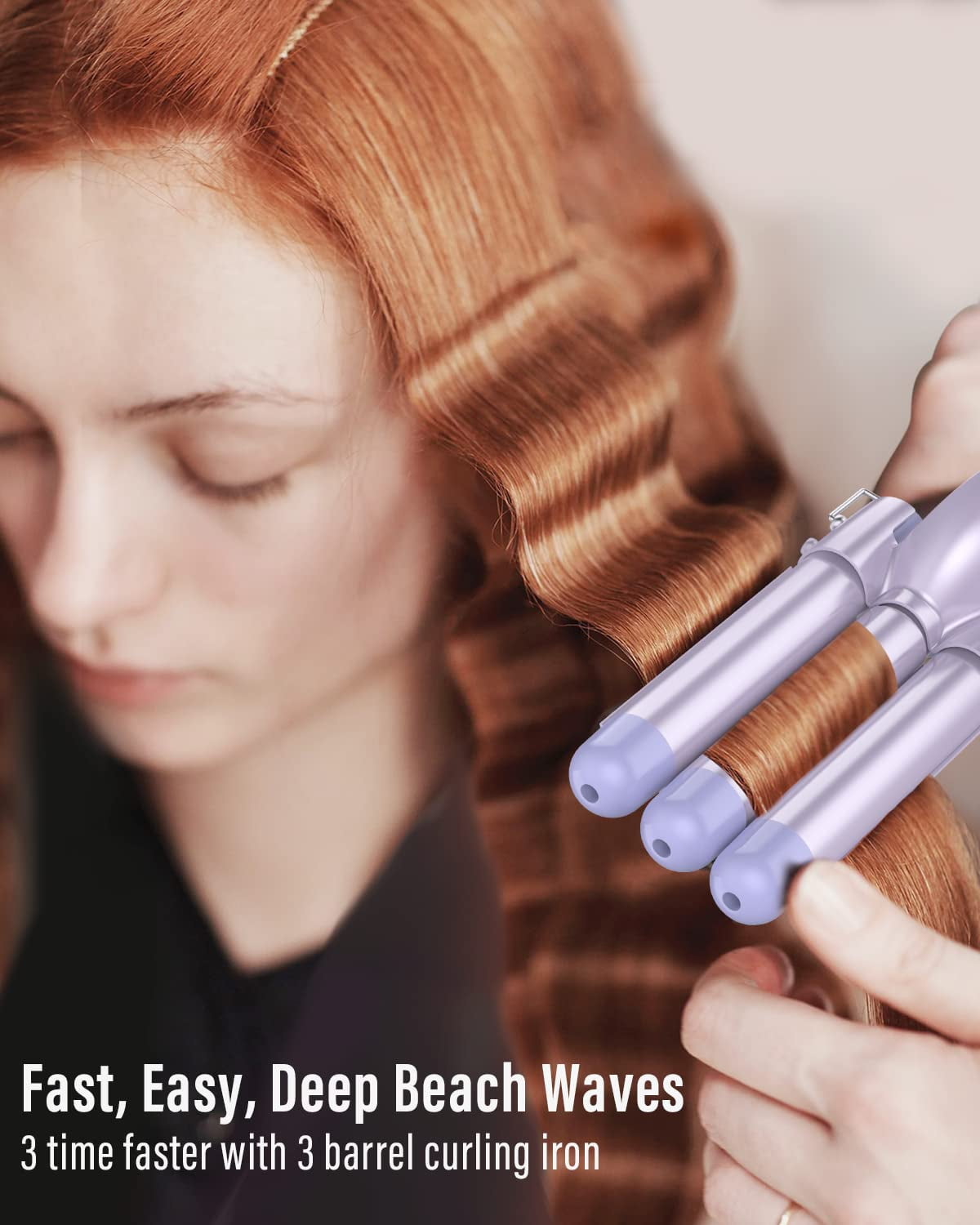 Curling Iron Wand, 5 in 1 Curling Wand Set with 3 Barrel Hair Crimper for Women, 0.35 to 1.25 Inch Interchangeable Ceramic Barrel, Fast Heating Hair Wand Curler in All Hair Type, Purple