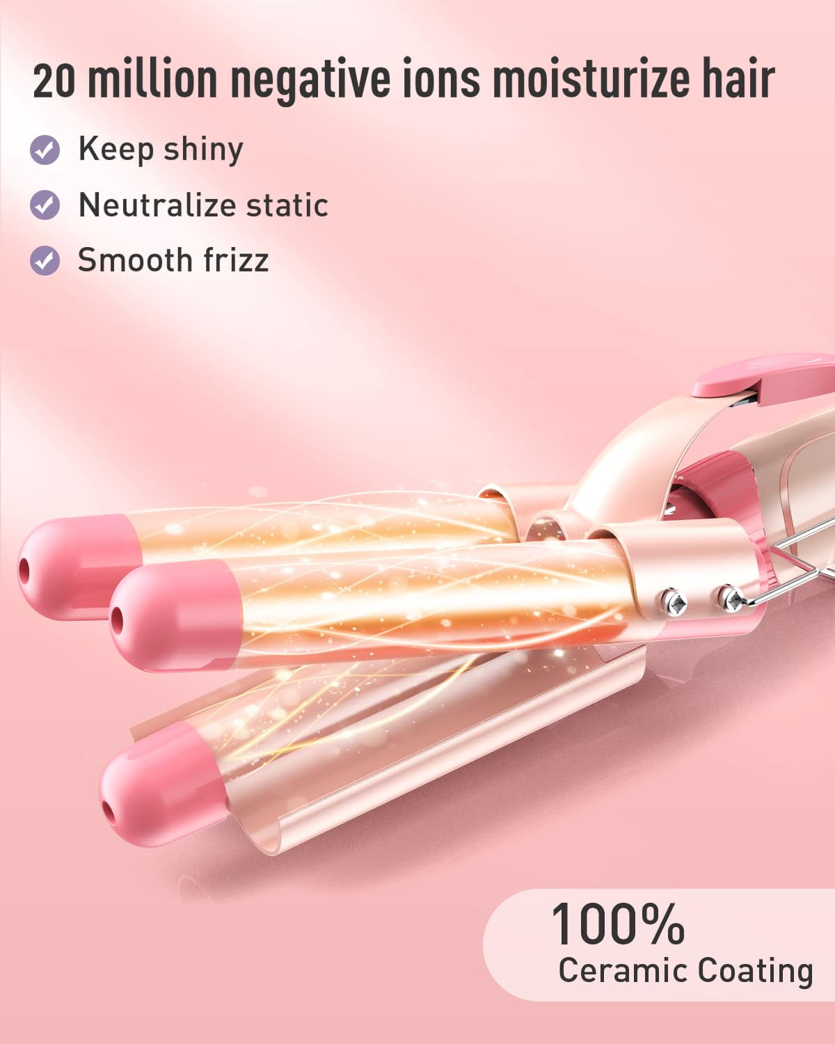 Curling Iron Wand, 5 in 1 Curling Wand Set with 3 Barrel Hair Crimper for Women, 0.35 to 1.25 Inch Interchangeable Ceramic Barrel, Fast Heating Hair Wand Curler in All Hair Type, Coral Pink
